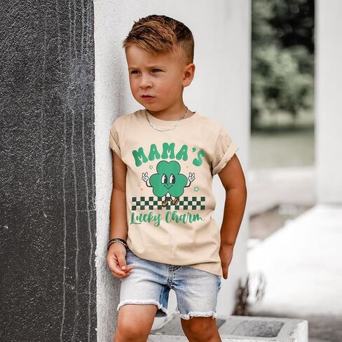 Ritatte Toddler Baby Boys Girls St Patricks Day Shirt Mamas Lucky Charm T-Shirt Shamrock Irish Graphic Short Sleeve Tee Top in Saudi Arabia