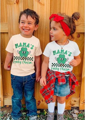 Ritatte Toddler Baby Boys Girls St Patricks Day Shirt Mamas Lucky Charm T-Shirt Shamrock Irish Graphic Short Sleeve Tee Top in Saudi Arabia