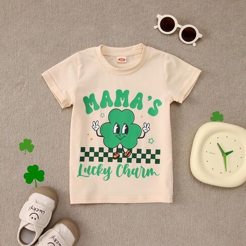 Ritatte Toddler Baby Boys Girls St Patricks Day Shirt Mamas Lucky Charm T-Shirt Shamrock Irish Graphic Short Sleeve Tee Top in Saudi Arabia