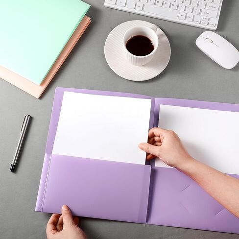 3 Pcs 8.5 x 11 Inch 3 Pocket Tri fold Pocket Folders with Business Card Holder Plastic Pastel 3 Pocket Folder for Letter Size Paper Office Use, 3 Colors(Pastel) in Kuwait