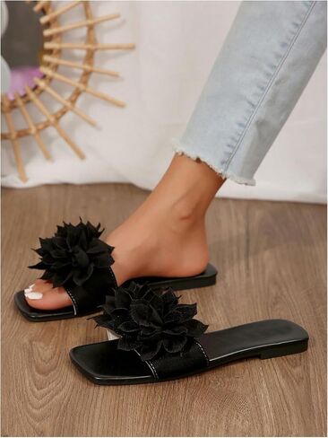GORGLITTER Women's Flower Applique Flat Sandals Slip on Slide Dressy Vacation Sandals in Saudi Arabia
