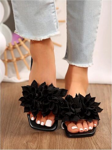 GORGLITTER Women's Flower Applique Flat Sandals Slip on Slide Dressy Vacation Sandals in Saudi Arabia