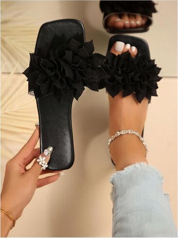 GORGLITTER Women's Flower Applique Flat Sandals Slip on Slide Dressy Vacation Sandals in Saudi Arabia