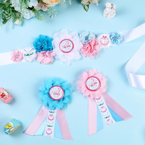 Putters Or Pearls Gender Reveal Maternity Sash Kit, Blue Or Pink Golf Baby Shower Belly Belt and Mom To Be Dad To Be Corsage Pins, New Parent Pregnancy Announcement Photo Props Party Supplies in Kuwait