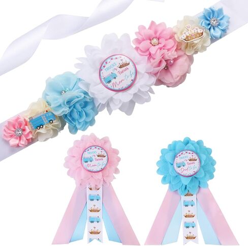 Putters Or Pearls Gender Reveal Maternity Sash Kit, Blue Or Pink Golf Baby Shower Belly Belt and Mom To Be Dad To Be Corsage Pins, New Parent Pregnancy Announcement Photo Props Party Supplies in Kuwait