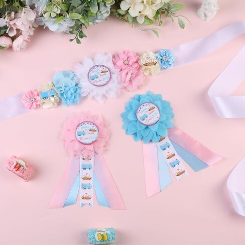 Putters Or Pearls Gender Reveal Maternity Sash Kit, Blue Or Pink Golf Baby Shower Belly Belt and Mom To Be Dad To Be Corsage Pins, New Parent Pregnancy Announcement Photo Props Party Supplies in Kuwait
