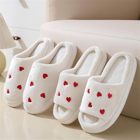 Obosoyo Plush Slippers Couples Cozy Heart Indoor Slippers Men Women Thick Sole Fuzzy Warm Winter in Kuwait