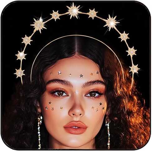 CAKURE Star Halo Crown Headband Rhinestone Gold Goddess Headpiece Metal Mary Celestial Crowns Bride Wedding Hair Accessories for Women in Kuwait