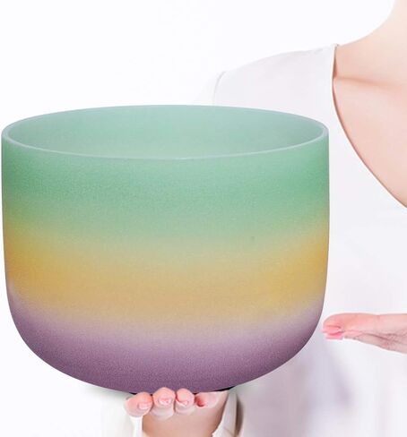 440Hz Perfect Pitch G Note Throat Chakra Rainbow Colored Frosted Quartz Crystal Singing Bowl 8 inch in Saudi Arabia