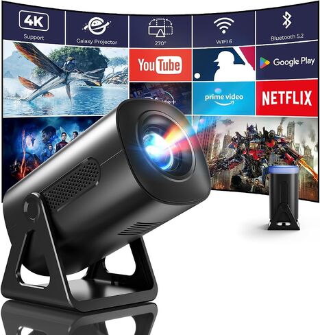 CLOKOWE Mini Projector, 4K 1080P Support projector with wifi and bluetooth, 270°Adjustable Stand Outdoor Home Theater galaxy Projector with Android TV OS & 8000+APPS for Phone/TV Stick/Laptop/HDMI in Saudi Arabia