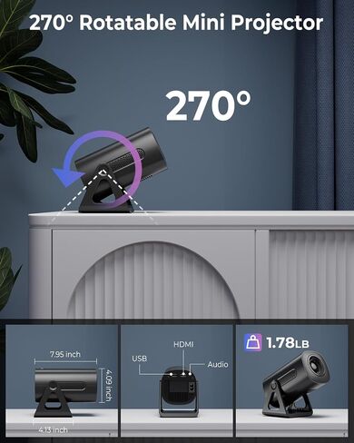 CLOKOWE Mini Projector, 4K 1080P Support projector with wifi and bluetooth, 270°Adjustable Stand Outdoor Home Theater galaxy Projector with Android TV OS & 8000+APPS for Phone/TV Stick/Laptop/HDMI in Saudi Arabia