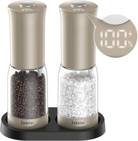 Electric Salt and Pepper Grinder Set with LED Power Display,Larger Capacity Salt and Pepper Shakers Set Rechargeable Electric with Flexible Coarsenes,LED Light,One Hand Operation for Kitchen in Kuwait