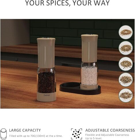 Electric Salt and Pepper Grinder Set with LED Power Display,Larger Capacity Salt and Pepper Shakers Set Rechargeable Electric with Flexible Coarsenes,LED Light,One Hand Operation for Kitchen in Kuwait