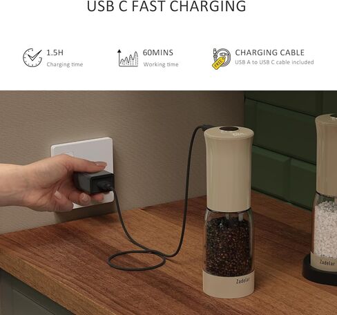 Electric Salt and Pepper Grinder Set with LED Power Display,Larger Capacity Salt and Pepper Shakers Set Rechargeable Electric with Flexible Coarsenes,LED Light,One Hand Operation for Kitchen in Kuwait