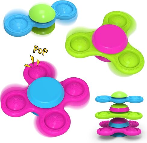 Silicone Suction Cup Spinner Baby Bath Toys for 1 Year Old Boy Girl Gifts,No Hole Stackable Baby Bath Toys 10-18 Month Toddler Sensory Travel Toys High Chair Toy, Easter Basket Stuffers in Saudi Arabia
