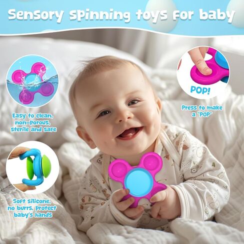 Silicone Suction Cup Spinner Baby Bath Toys for 1 Year Old Boy Girl Gifts,No Hole Stackable Baby Bath Toys 10-18 Month Toddler Sensory Travel Toys High Chair Toy, Easter Basket Stuffers in Saudi Arabia