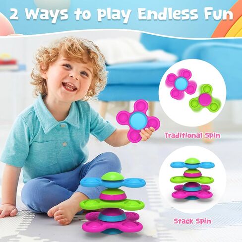 Silicone Suction Cup Spinner Baby Bath Toys for 1 Year Old Boy Girl Gifts,No Hole Stackable Baby Bath Toys 10-18 Month Toddler Sensory Travel Toys High Chair Toy, Easter Basket Stuffers in Saudi Arabia