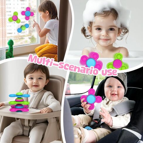 Silicone Suction Cup Spinner Baby Bath Toys for 1 Year Old Boy Girl Gifts,No Hole Stackable Baby Bath Toys 10-18 Month Toddler Sensory Travel Toys High Chair Toy, Easter Basket Stuffers in Saudi Arabia