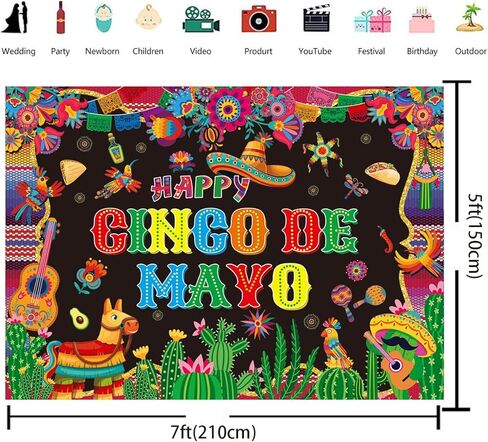 Cinco de Mayo Banner Backdrop 7x5ft Mexican Fiesta التصوير in Kuwait