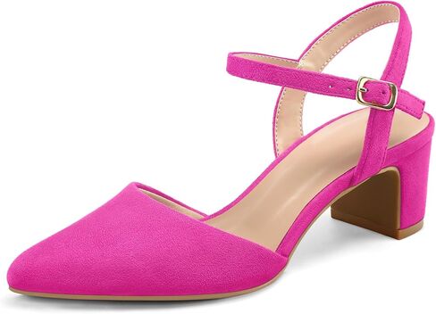 mysoft Women's Pumps 2 Inch Chunky Block Heel Pointed Toe Ankle Strap Slingback Wedding Party Dress Shoes in Saudi Arabia