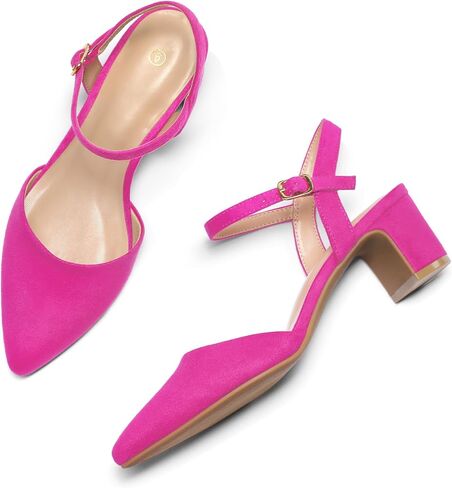 mysoft Women's Pumps 2 Inch Chunky Block Heel Pointed Toe Ankle Strap Slingback Wedding Party Dress Shoes in Saudi Arabia