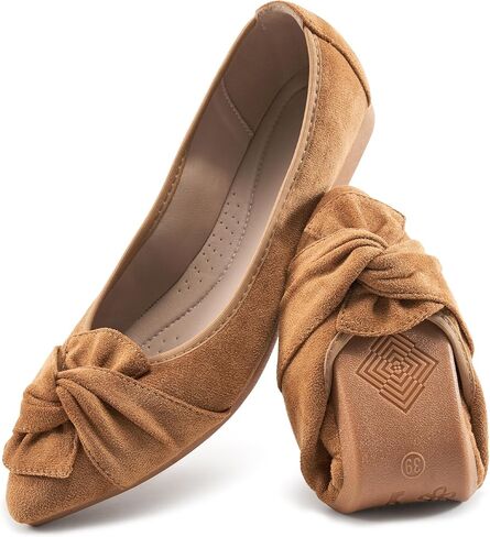 Aomigoct Comfortable Dressy Flats for Women: Cushioned Insole & Lightweight for All-Day Office Comfort - Slip On & Foldable for Working Professional with Bow in Saudi Arabia