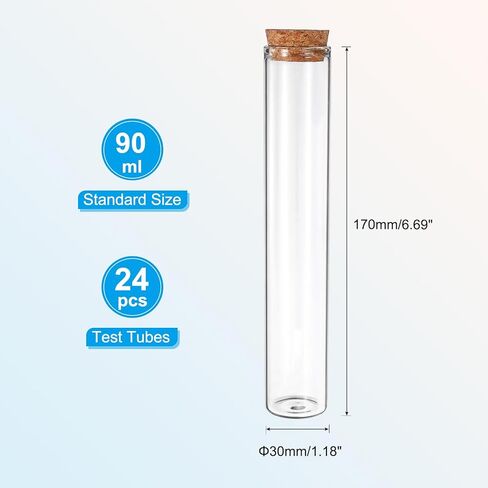 أنابيب اختبار باتيكل 40 مل، 24 قطعة 3.15 × 1.18 حاوية أنبوب اختبار مسطحة القاع من الزجاج الشفاف مع سدادة الفلين لحفلات الخرز والحلوى وملح الاستحمام وتخزين النباتات التجريبية العلمية in Kuwait