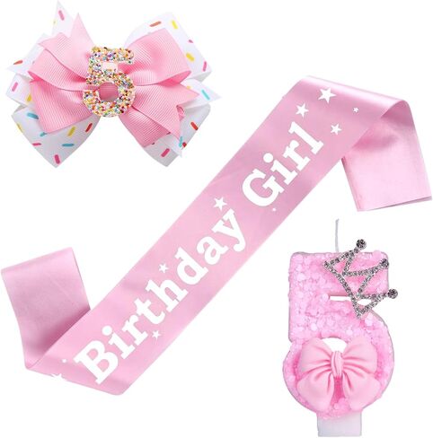 Birthday Decorations for Girls, Including Birthday and Sash Number Candles 5 Birthday Hair Bow for Baby Girls in Saudi Arabia