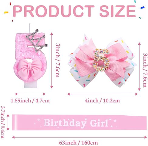 Birthday Decorations for Girls, Including Birthday and Sash Number Candles 5 Birthday Hair Bow for Baby Girls in Saudi Arabia