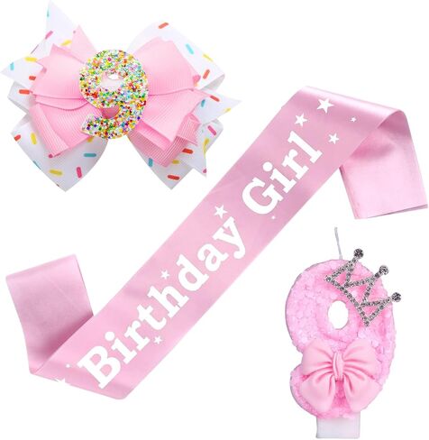 Birthday Decorations for Girls, Including Birthday and Sash Number Candles 5 Birthday Hair Bow for Baby Girls in Saudi Arabia