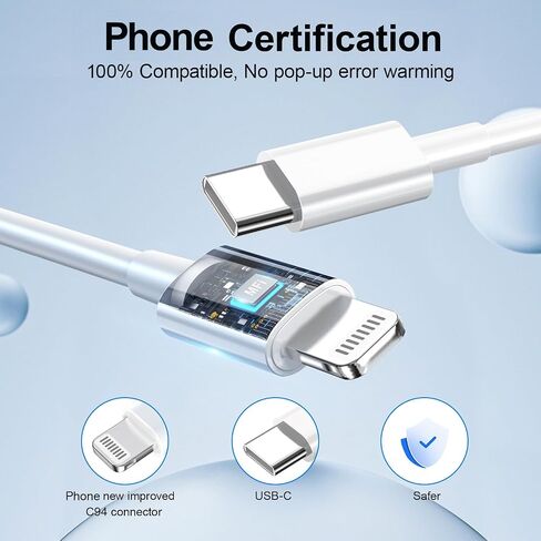 Dayoncy متوافق مع شاحن iPhone للشحن السريع، شاحن حائط USB C بقدرة 20 وات مع 3 عبوات بطول 10 أقدام USB C إلى كابل Lightning، كابل هاتف شحن سريع متوافق مع الهاتف 14/13/12/12 Pro Max/11/Xs Max/XR in Saudi Arabia