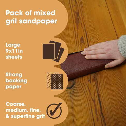 Furniture Clinic Pack of 10 Sandpaper Sheets for Wood, Walls, Metal and Furniture - for Hand, Sanding Block or Sander Use - 2 x Coarse, 4 x Medium, 4 x Fine Grades (P40, P80, P120, P240) in Kuwait