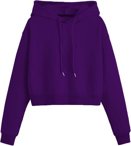 SHENHE Women's Drawstring Plain Basic Crop Top Hoodie Casual Hooded Sweatshirt Pullover in Saudi Arabia