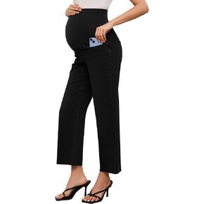 fitglam Women's Maternity Jeans Straight Leg Relaxed Fit Over Belly Comfy Denim Capris Pregnancy Cropped Pants-26'', S-XXL