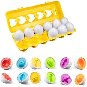 Matching Eggs 12 pcs Set Easter Eggs for Toddler, Educational Color & Shape Recognition Sortere Skills Study Early Learning Educational Fine Motor Skill