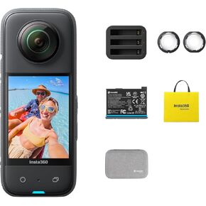 Insta360 X3 Travel Bundle-Waterproof 360 Action Camera with 1/2" 48MP Sensors, 5.7K 360 Active HDR Video, 72MP 360 Photo, 4K Single-Lens, 60fps Me Mode, Stabilization, 2.29" Touchscreen, AI Editing