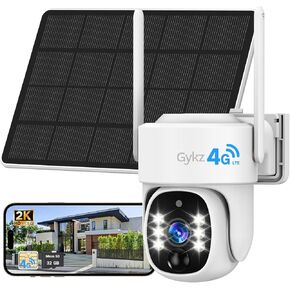 4G LTE Cellular Security Camera Includes SD Card&SIM Card, Solar Powered Wireless No WiFi Security Camera, 2K HD 360° Live View, Color Night Vision, PIR Motion&Siren Alert, 2-Way Audio, Playback View