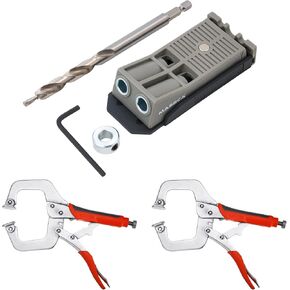 Massca Twin Pocket-Hole Jig Set + (2) Massca 11'' Face Locking Clamps