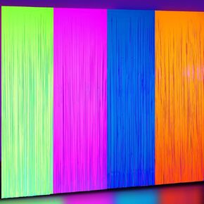 Weysat 4 Pack Glow in The Dark Party Supplies 3.3x6.6 Feet Neon Party Decorations Neon Foil Fringe Backdrop Curtains Tinsel Streamers Backdrop Glow in The Dark Stars(Green, Rose Red, Yellow, Orange)