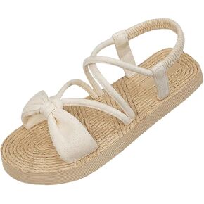GORGLITTER Women's Bow Beach Flat Sandals Strappy Open Toe Braided Summer Sandals