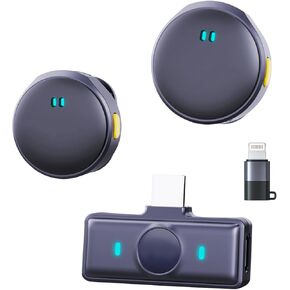Wireless Lavalier Microphone – Lightning Plug & Play, Omnidirectional, Dual Lapel Mics, CVC Noise Cancellation, Ultra-Lightweight, Compatible with iOS & Android