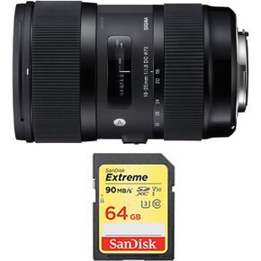 Sigma 210-101 AF 18-35mm f/1.8 DC HSM Art Lens for Canon SLR Bundle with Sandisk 64GB Extreme SDXC Memory UHS-I Card