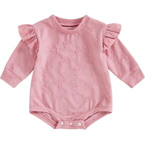 Infant Baby Girl Fall Clothes Outfits Long Sleeve Cute Bow Print Sweatshirt Bubble Romper Newborn Oversized Bodysuit