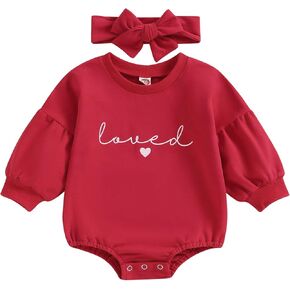 Newborn Baby Boy Girl Valentine's Day Outfits Sweatshirt Romper Infant Long Sleeve Bubble Onesie Spring Clothes