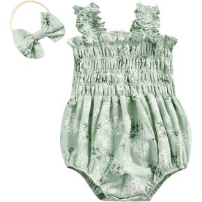 Infant Baby Girl Romper Clothes Summer Sleeveless Romper One-piece Jumpsuit with Headband