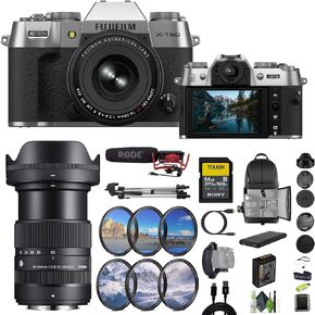 Fujifilm X-T50 Mirrorless Digital Camera XF16-50mmF2.8-4.8 R LM WR Bundle Kit With Sigma 18-50mm f/2.8 DC DN Contemporary Lens + 64GB Memory Card + Tripod + Rode Microphone + More Accessories - Silver