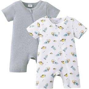 Newborn Baby Boy Clothes Summer Infant Boy Outfits Dinosaur Short Sleeve Zipper Rompers Jumpsuits Bodysuit 2 Pack