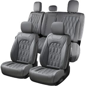 Coverado Car Seat Covers Full Set, Leather Ford F150 Seat Covers Fit for 2015-2024 F150 and 2017-2024 F250 F350 F450 Super Duty Crew Cab XL XLT Lariat King Ranch Platinum (Black&Gray)