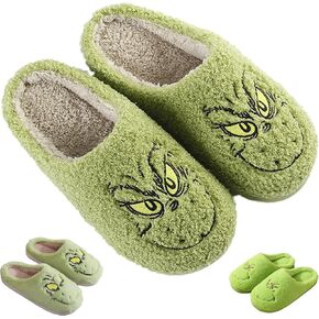 Christmas Cartoon Slippers - Funny, Comfy, Warm Winter Home Slippers - Cute Plush Green Gifts