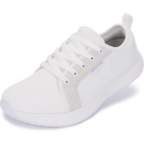WHITIN Zero Drop Walking Shoes for Women Size 10W Diabetic Wide Toe Box Width Fashion Elderly Bunions Edema Neuropathy Arthritis Swollen Feet Tennis Sneakers White 42
